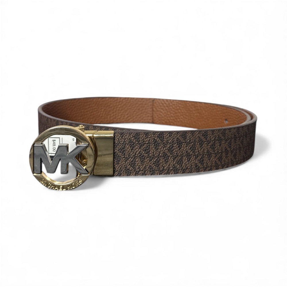 Michael by Michael Kors Logo Belt with Two Tone MK Buckle Reversible Monogram S